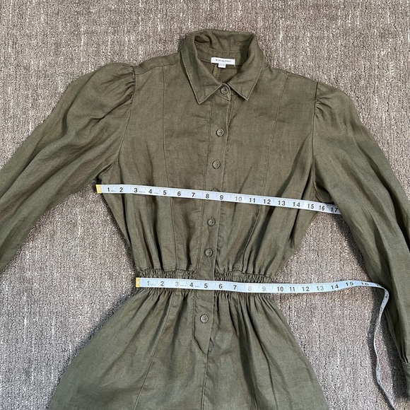 WeWoreWhat Linen Smocked-Waist Puff-Sleeve Romper Olive Green Size XS - Picture 5 of 10